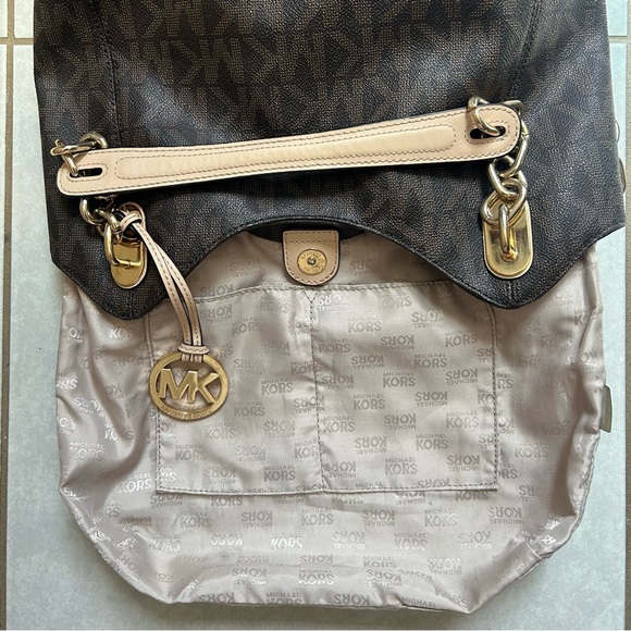 MICHAEL KORS SIGNATURE BROWN LEATHER GOLD CHAIN STRAP BAG - Picture 11 of 11